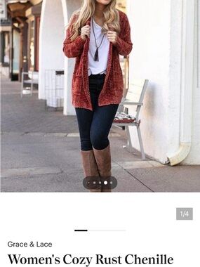 Grace & Lace Open-Front Rust Chenille Cardigan Size M